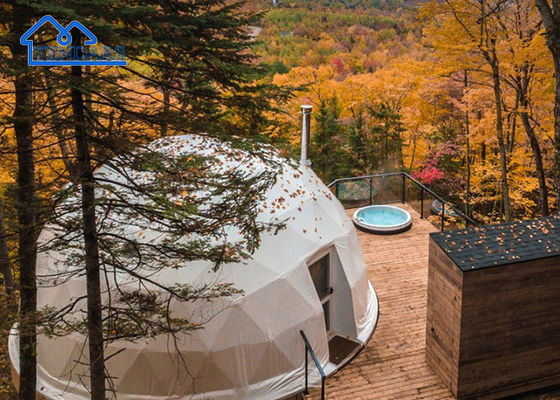 ซื้อ 6061/T6 กรอบอลูมิเนียม 5m Dia Glamping โรงแรมเต็นท์ PVC Canvas ชั้นสองสําหรับ Eco Lodges การผลิตออนไลน์