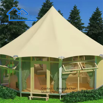 ซื้อ แคมป์แบบที่กําหนดเอง ภายนอก ผ้าใบกระจก ผนัง โลจ์ โพลิโกนเท็นท์ พร้อมห้องน้ํา online manufacture