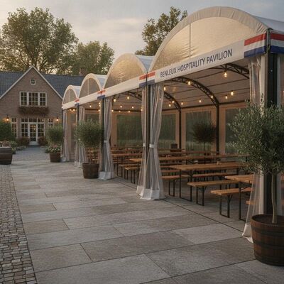 Benelux Beer Garden Terrace Party Marquee Tent การออกแบบศาลาแบบเปิดด้านเบลเยียมเนเธอร์แลนด์ลักเซมเบิร์กการต้อนรับโครงสร้างหลังคา