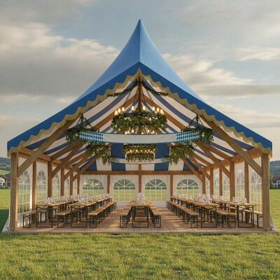 ปาร์ตี้เบียร์สไตล์เยอรมัน Oktoberfest เต็นท์กระโจมแบบดั้งเดิม Bavarian Design โต๊ะยาว Bench ที่นั่งเทศกาลยุโรป Canopy